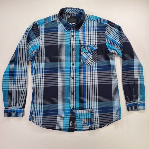 Bench Shirt Men XL Blue Madras Plaid Slim Fit Casual Button Up Modern Preppy - Picture 1 of 16